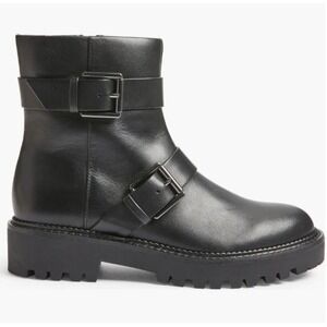 Nordstrom Memphis Waterproof Moto Womens Black Ankle Boots Double Buckle 9.5 NEW